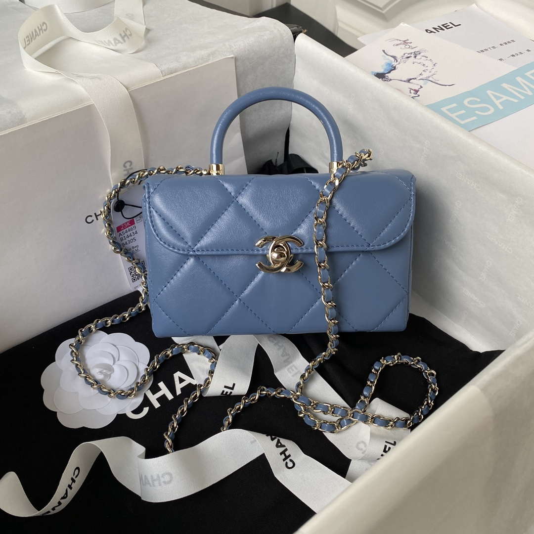 Chanel AS4469 Mini BOX Bag Shiny Calfskin & Gold-Tone Metal Blue - Default Title - View 1