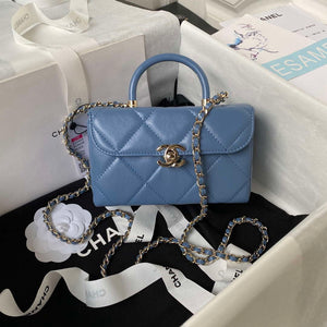 Chanel AS4469 Mini BOX Bag Shiny Calfskin & Gold-Tone Metal Blue - Default Title - View 1