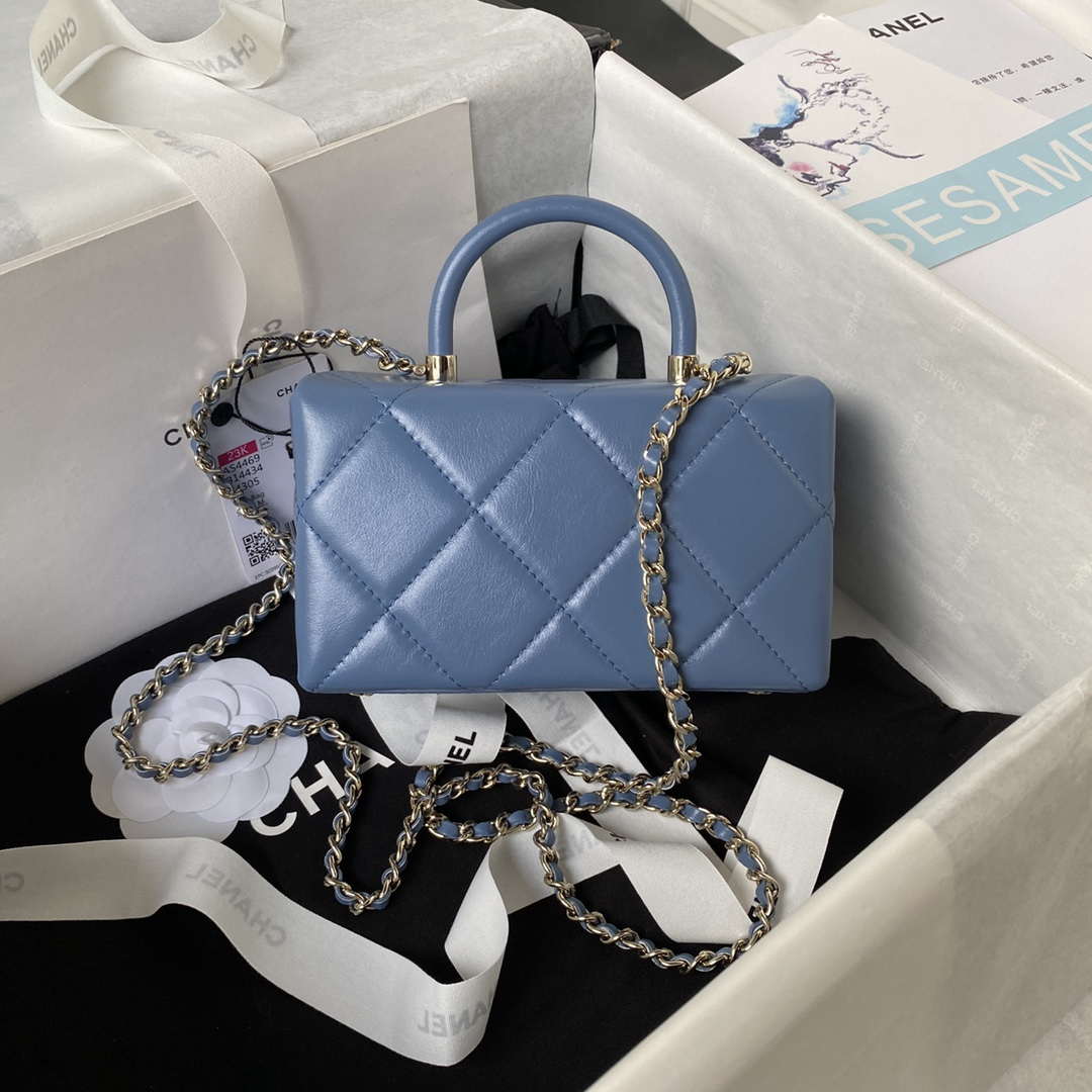 Chanel AS4469 Mini BOX Bag Shiny Calfskin & Gold-Tone Metal Blue - Default Title - View 2