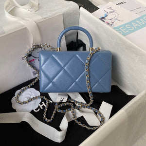 Chanel AS4469 Mini BOX Bag Shiny Calfskin & Gold-Tone Metal Blue - Default Title - View 2