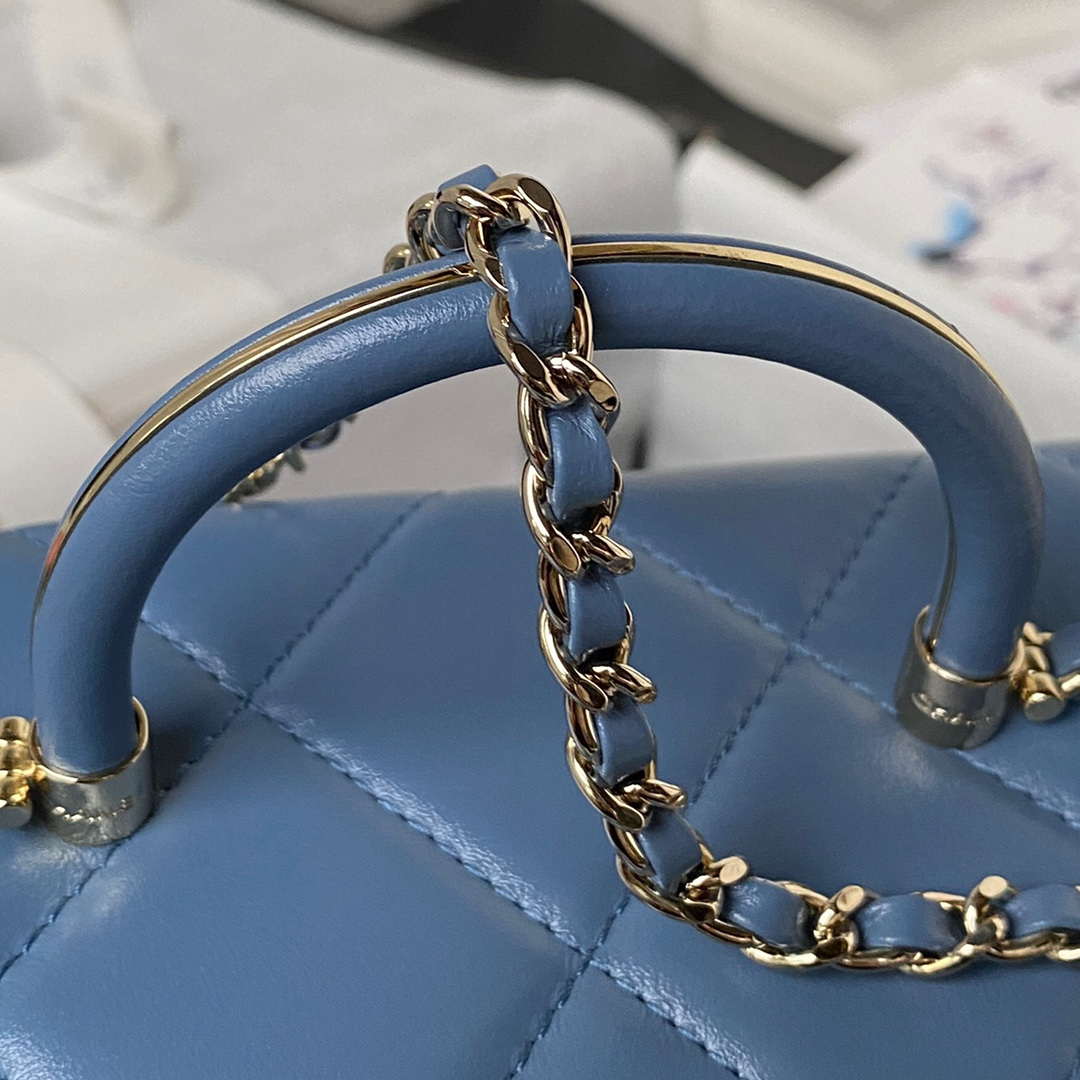 Chanel AS4469 Mini BOX Bag Shiny Calfskin & Gold-Tone Metal Blue