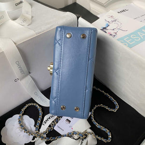 Chanel AS4469 Mini BOX Bag Shiny Calfskin & Gold-Tone Metal Blue - Default Title - View 5