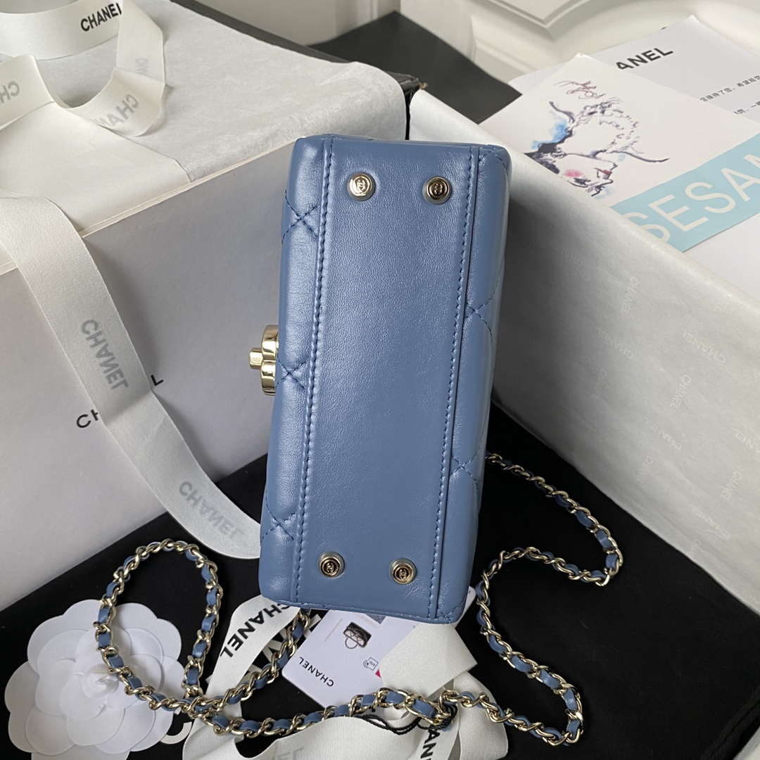 Chanel AS4469 Mini BOX Bag Shiny Calfskin & Gold-Tone Metal Blue
