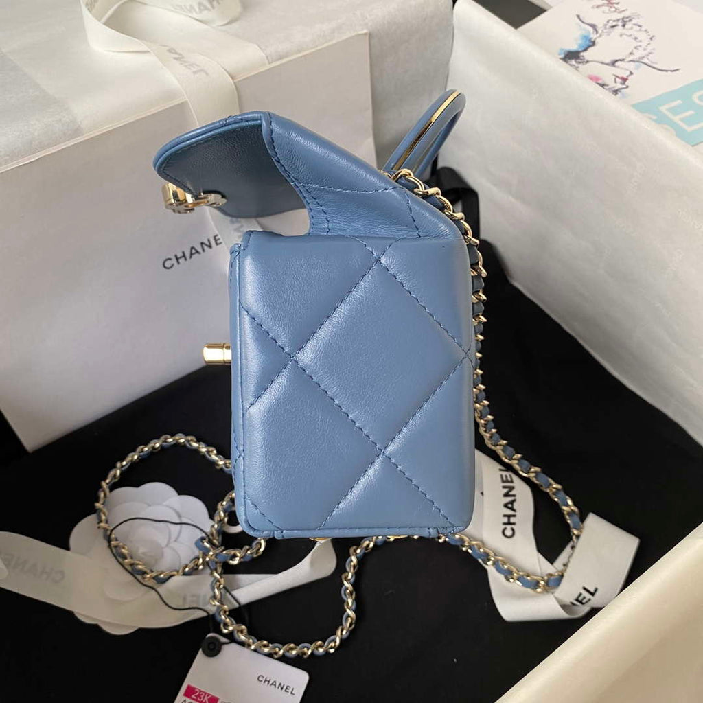 Chanel AS4469 Mini BOX Bag Shiny Calfskin & Gold-Tone Metal Blue