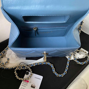 Chanel AS4469 Mini BOX Bag Shiny Calfskin & Gold-Tone Metal Blue - Default Title - View 7