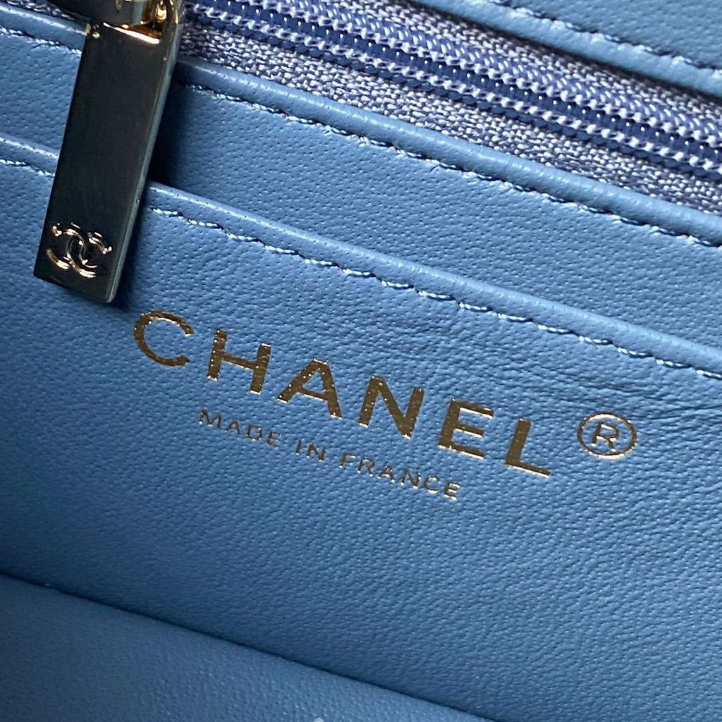 Chanel AS4469 Mini BOX Bag Shiny Calfskin & Gold-Tone Metal Blue