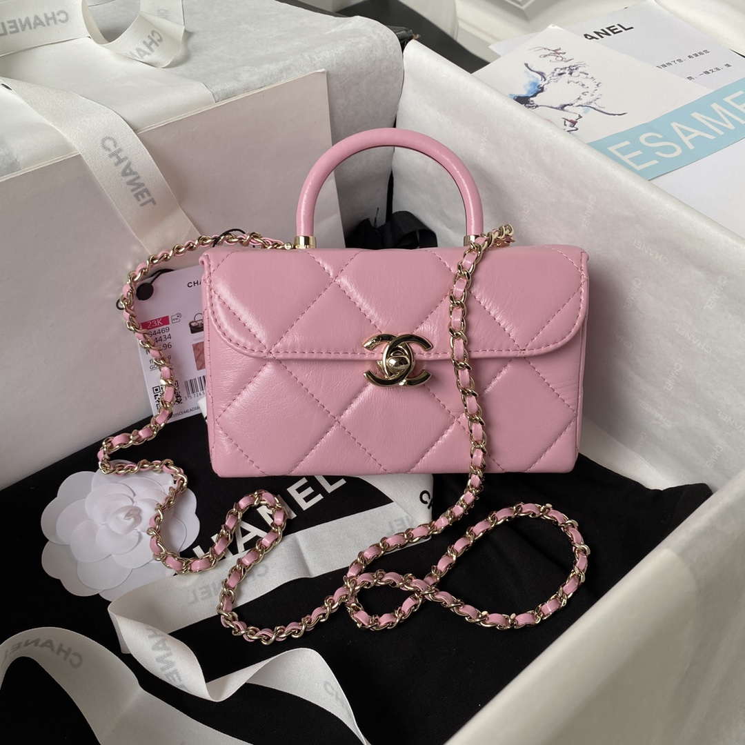 Chanel AS4469 Mini BOX Bag Shiny Calfskin & Gold-Tone Metal Pink - Default Title - View 1