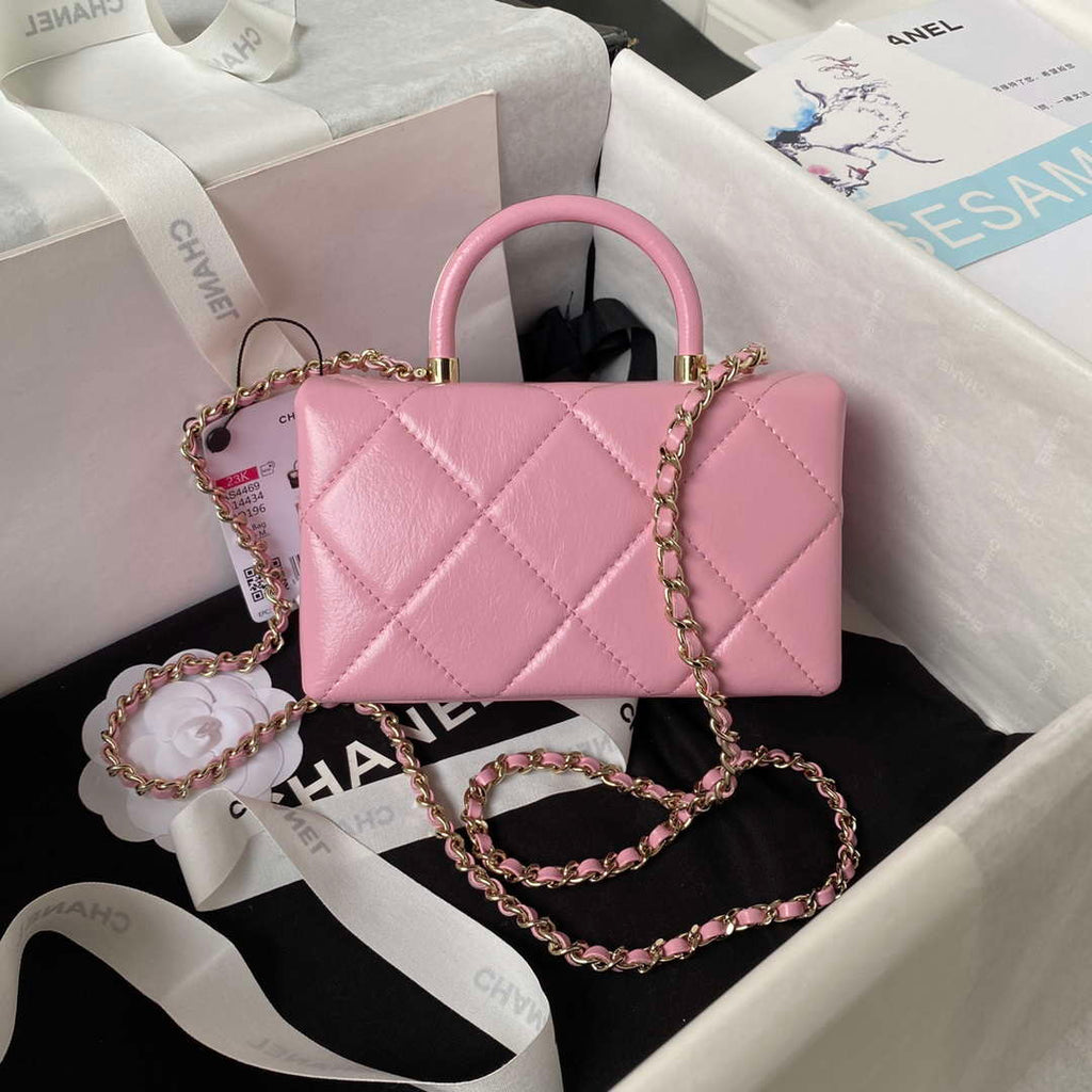 Chanel AS4469 Mini BOX Bag Shiny Calfskin & Gold-Tone Metal Pink
