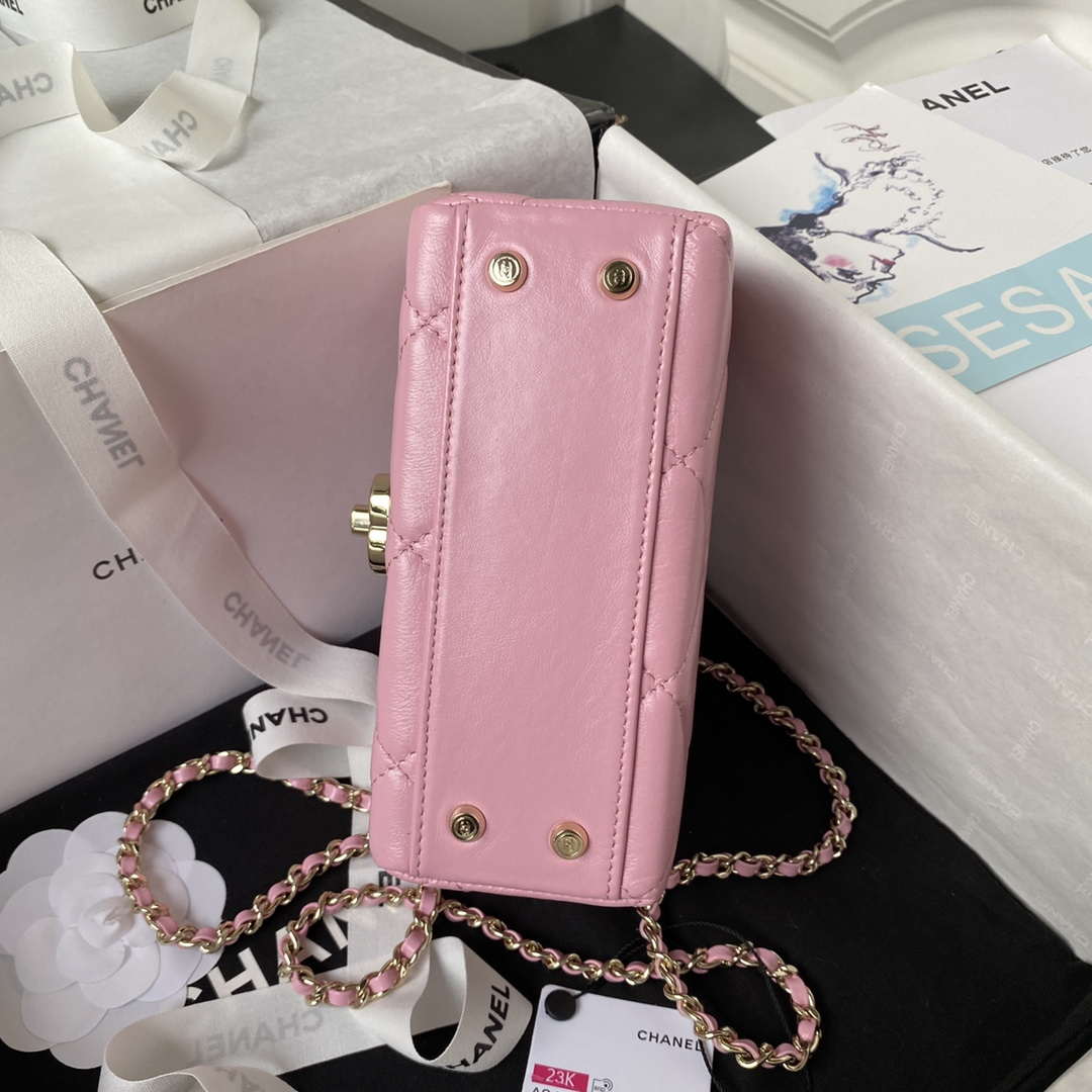 Chanel AS4469 Mini BOX Bag Shiny Calfskin & Gold-Tone Metal Pink - Default Title - View 6