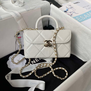 Chanel AS4469 Mini BOX Bag Shiny Calfskin & Gold-Tone Metal White - Default Title - View 1