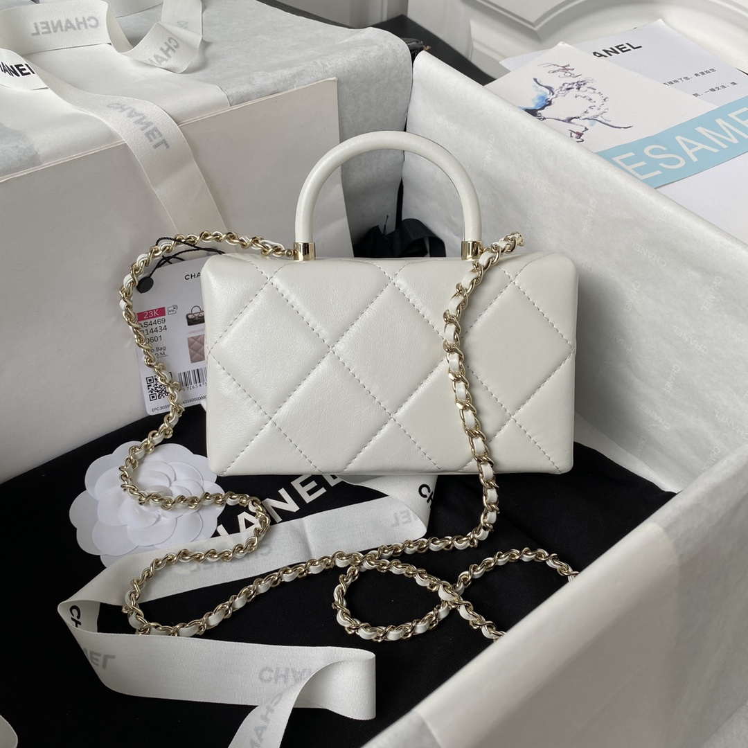 Chanel AS4469 Mini BOX Bag Shiny Calfskin & Gold-Tone Metal White - Default Title - View 2