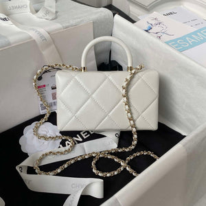 Chanel AS4469 Mini BOX Bag Shiny Calfskin & Gold-Tone Metal White - Default Title - View 2