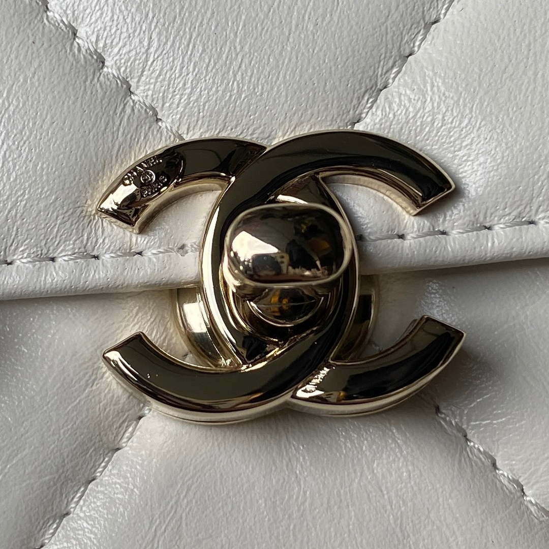 Chanel AS4469 Mini BOX Bag Shiny Calfskin & Gold-Tone Metal White