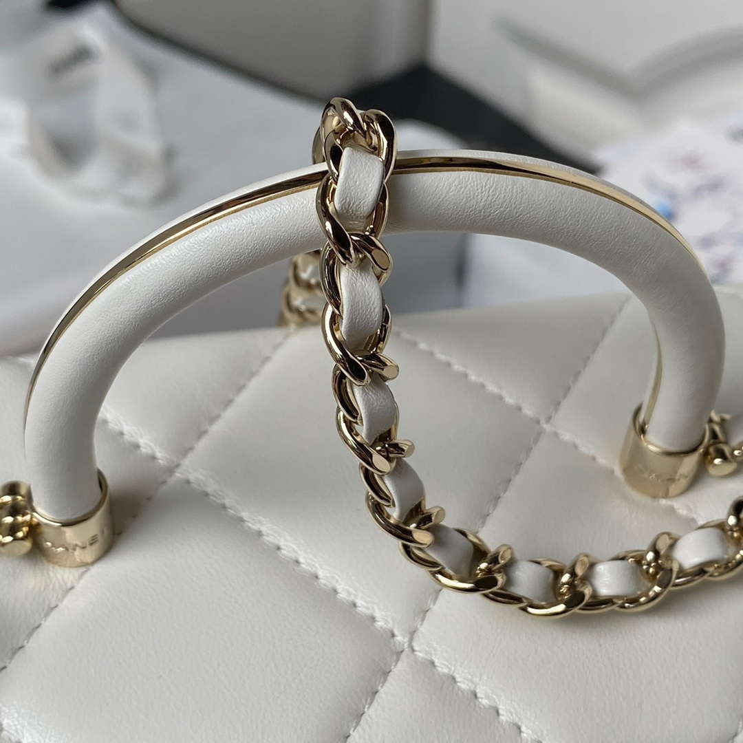 Chanel AS4469 Mini BOX Bag Shiny Calfskin & Gold-Tone Metal White - Default Title - View 4