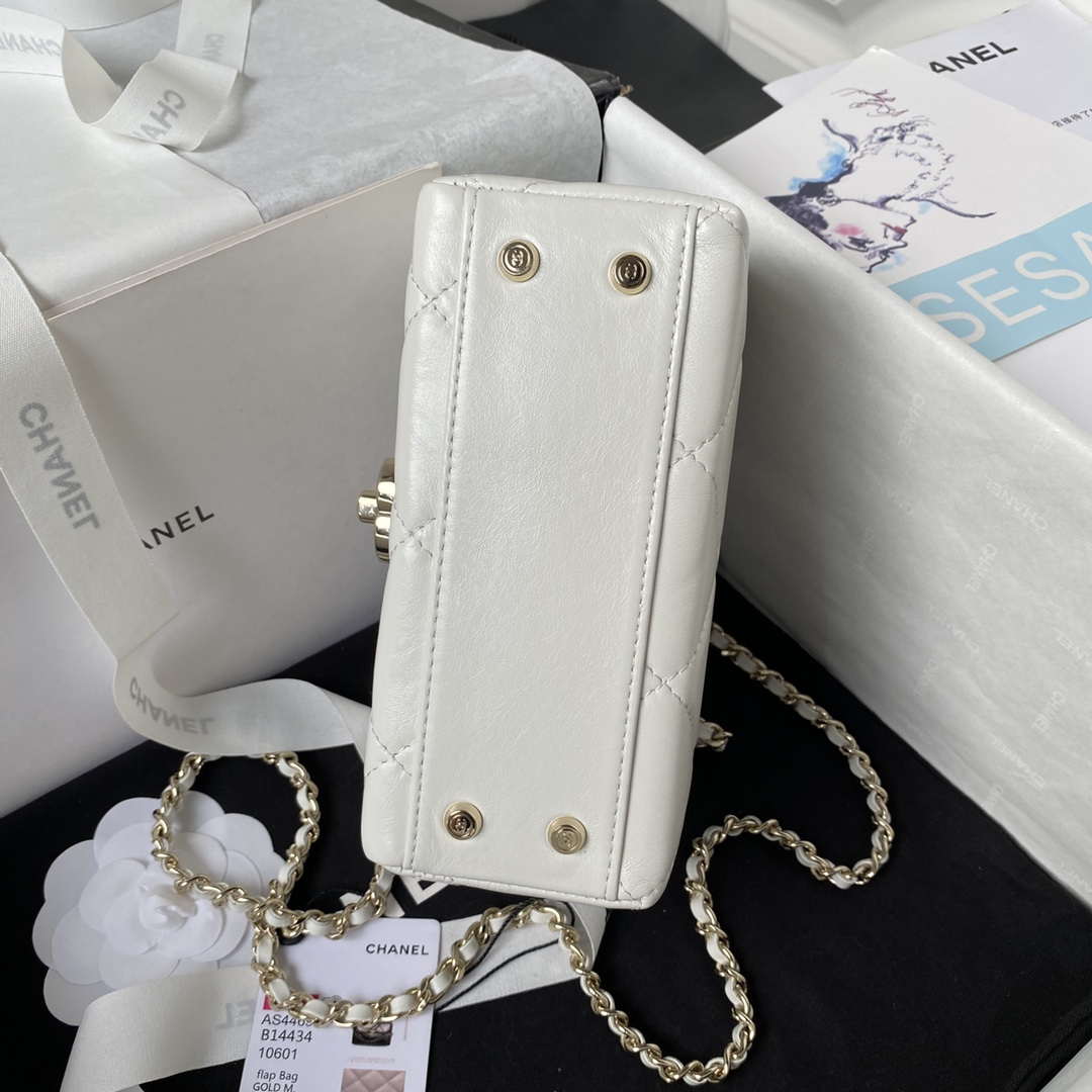 Chanel AS4469 Mini BOX Bag Shiny Calfskin & Gold-Tone Metal White - Default Title - View 5