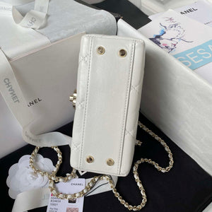 Chanel AS4469 Mini BOX Bag Shiny Calfskin & Gold-Tone Metal White - Default Title - View 5