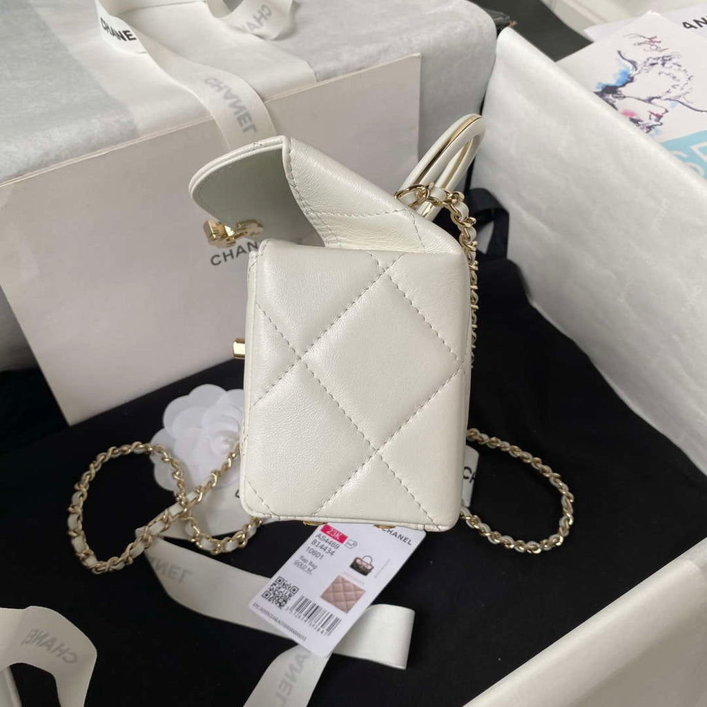 Chanel AS4469 Mini BOX Bag Shiny Calfskin & Gold-Tone Metal White