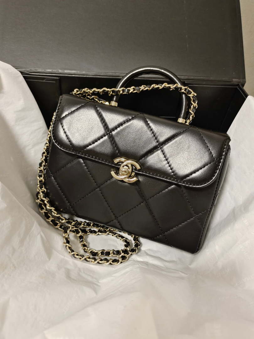 Chanel AS4469 Small BOX Bag Shiny Calfskin & Gold-Tone Metal Black - Default Title - View 1