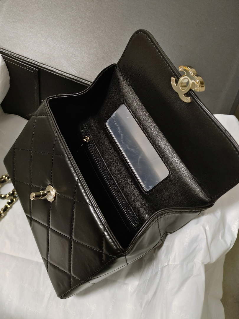 Chanel AS4469 Small BOX Bag Shiny Calfskin & Gold-Tone Metal Black