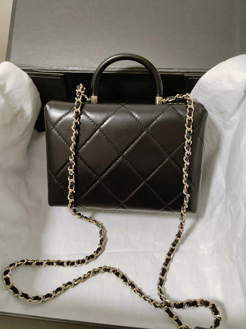 Chanel AS4469 Small BOX Bag Shiny Calfskin & Gold-Tone Metal Black