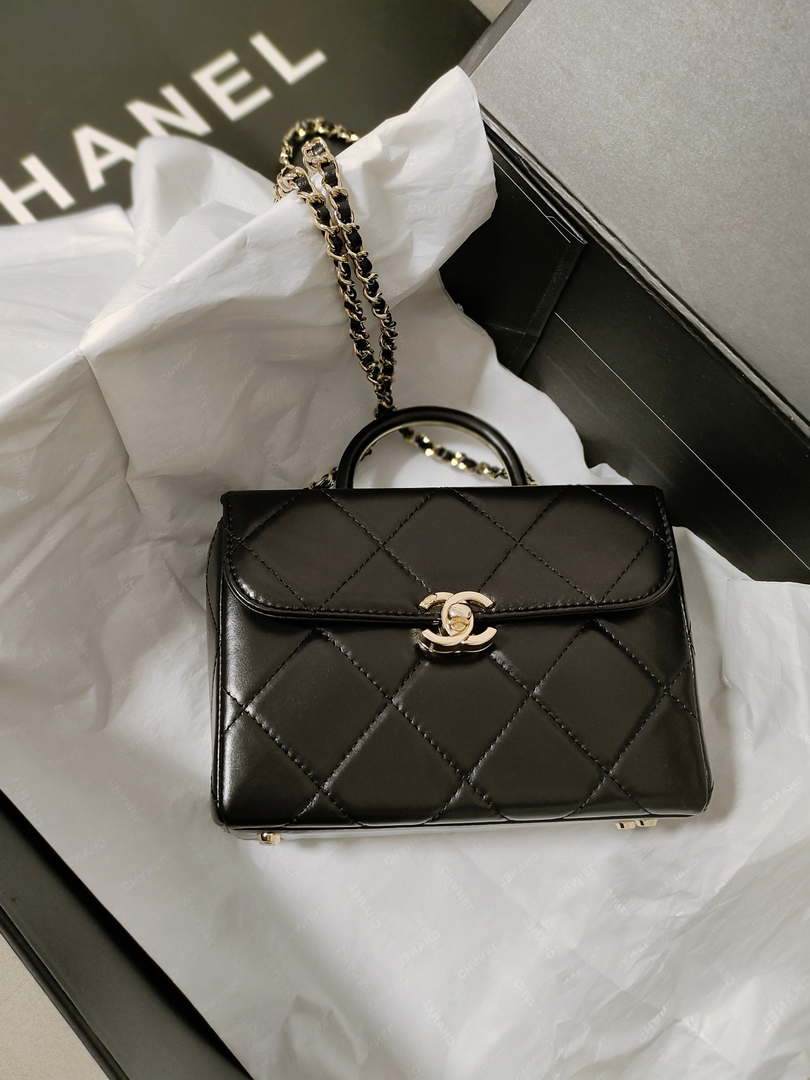 Chanel AS4469 Small BOX Bag Shiny Calfskin & Gold-Tone Metal Black
