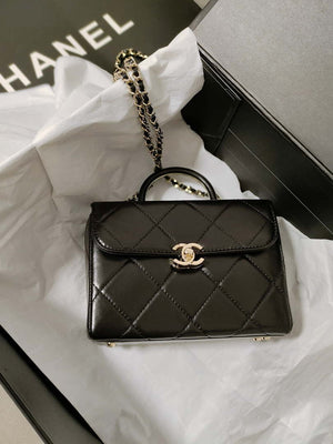 Chanel AS4469 Small BOX Bag Shiny Calfskin & Gold-Tone Metal Black - Default Title - View 6