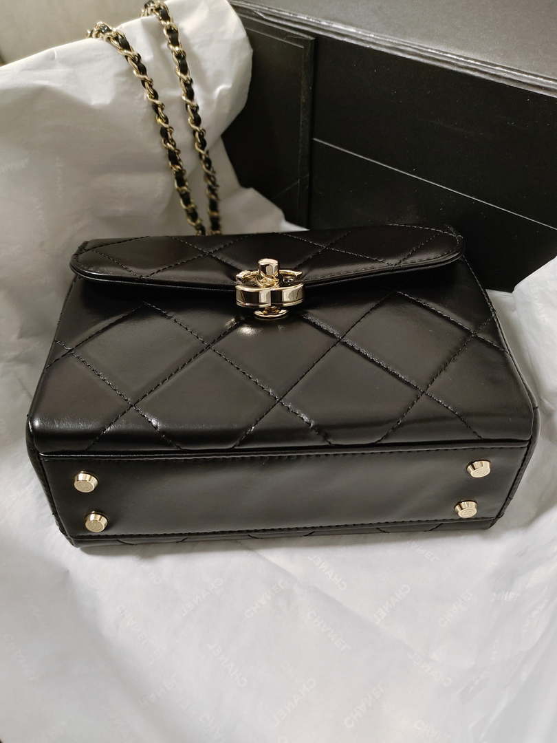 Chanel AS4469 Small BOX Bag Shiny Calfskin & Gold-Tone Metal Black