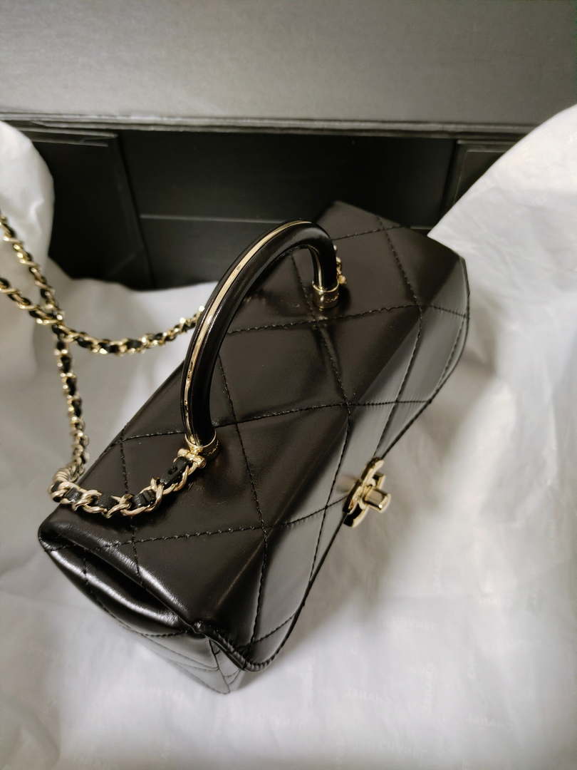 Chanel AS4469 Small BOX Bag Shiny Calfskin & Gold-Tone Metal Black