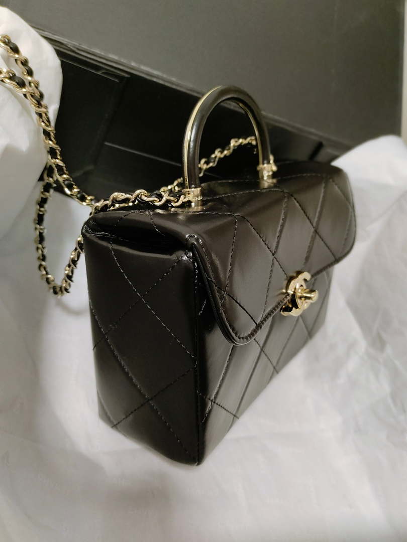 Chanel AS4469 Small BOX Bag Shiny Calfskin & Gold-Tone Metal Black - Default Title - View 9
