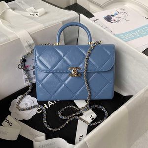 Chanel AS4469 Small BOX Bag Shiny Calfskin & Gold-Tone Metal Blue - Default Title - View 1