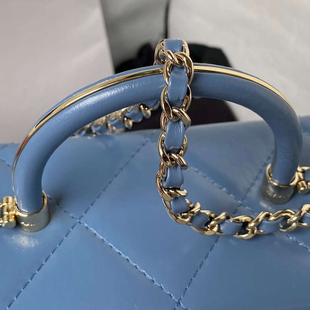 Chanel AS4469 Small BOX Bag Shiny Calfskin & Gold-Tone Metal Blue
