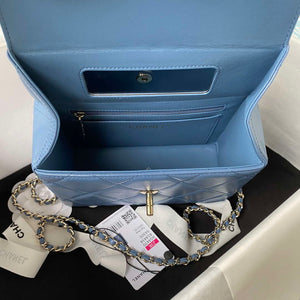 Chanel AS4469 Small BOX Bag Shiny Calfskin & Gold-Tone Metal Blue - Default Title - View 7
