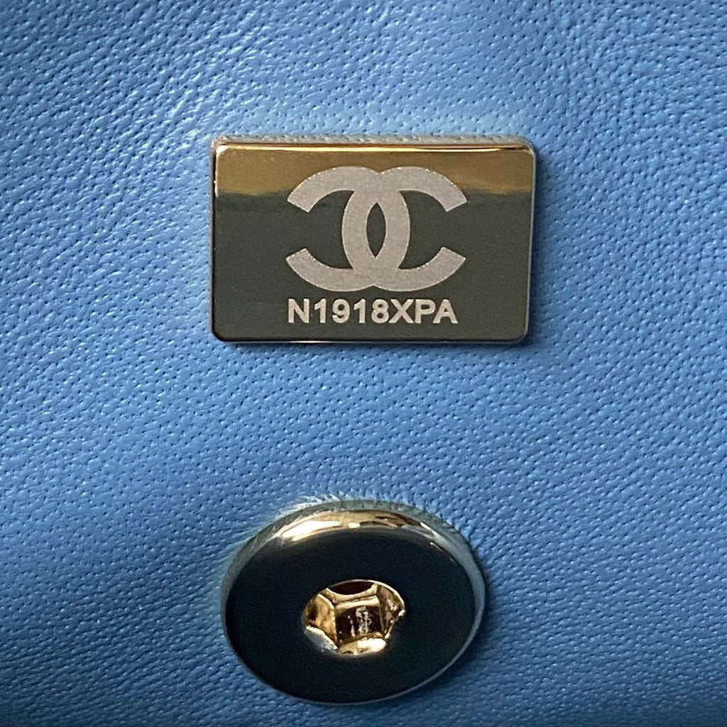 Chanel AS4469 Small BOX Bag Shiny Calfskin & Gold-Tone Metal Blue