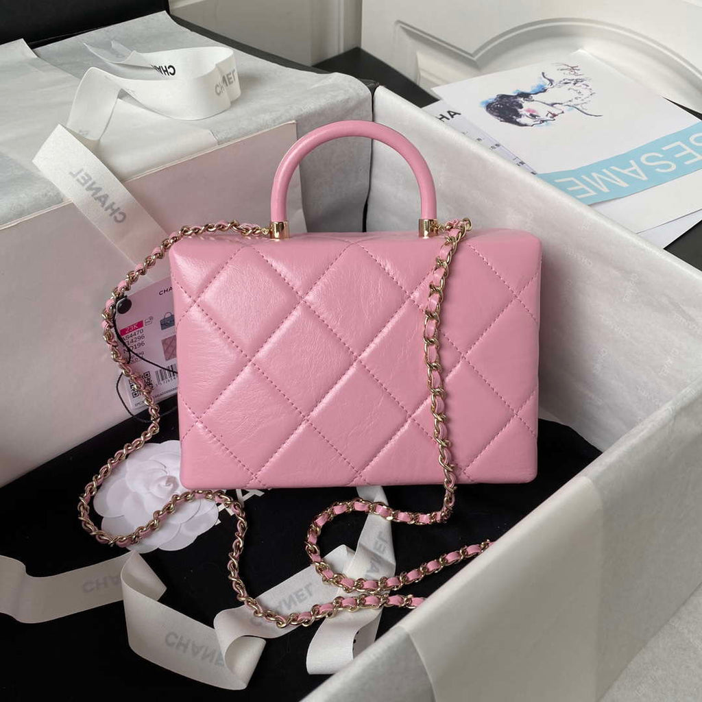 Chanel AS4469 Small BOX Bag Shiny Calfskin & Gold-Tone Metal Pink