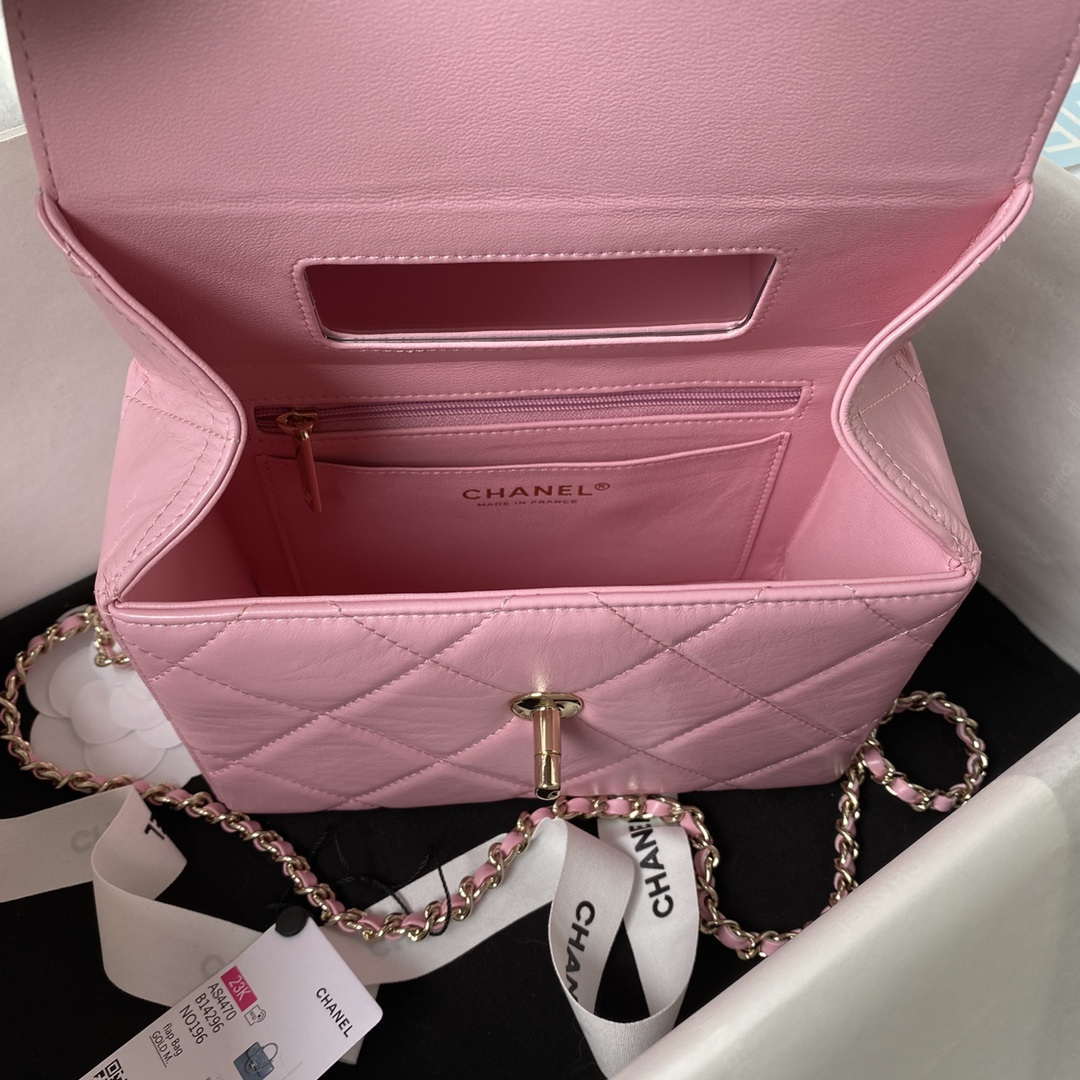 Chanel AS4469 Small BOX Bag Shiny Calfskin & Gold-Tone Metal Pink - Default Title - View 7