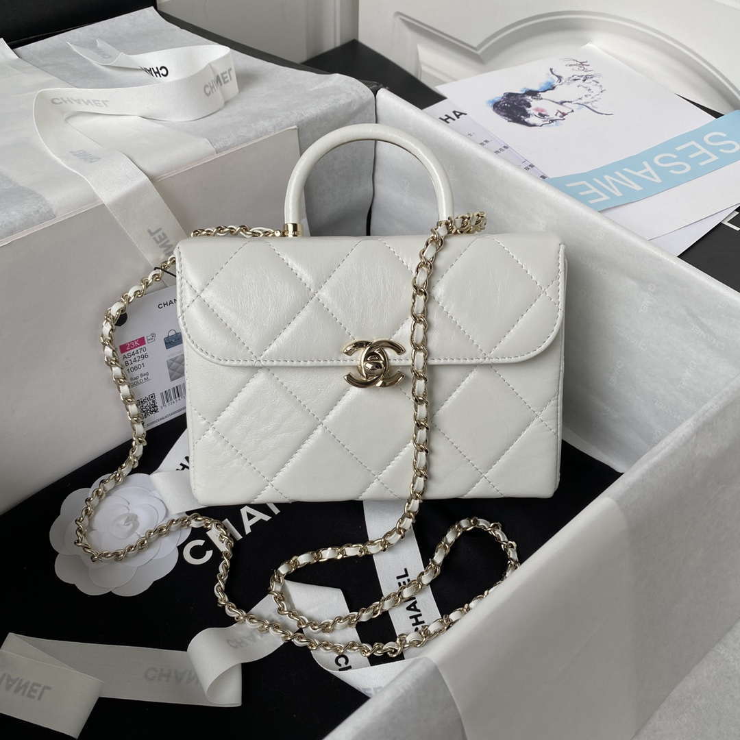Chanel AS4469 Small BOX Bag Shiny Calfskin & Gold-Tone Metal White - Default Title - View 1