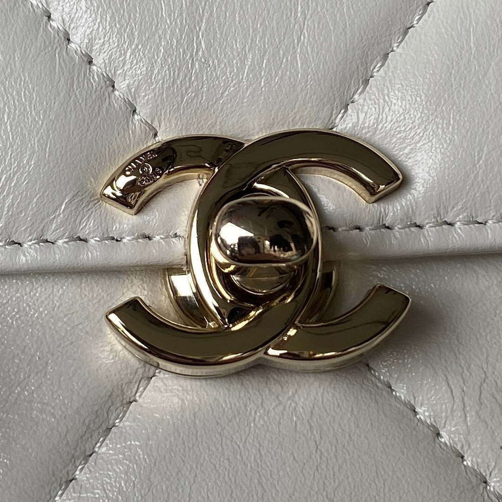 Chanel AS4469 Small BOX Bag Shiny Calfskin & Gold-Tone Metal White