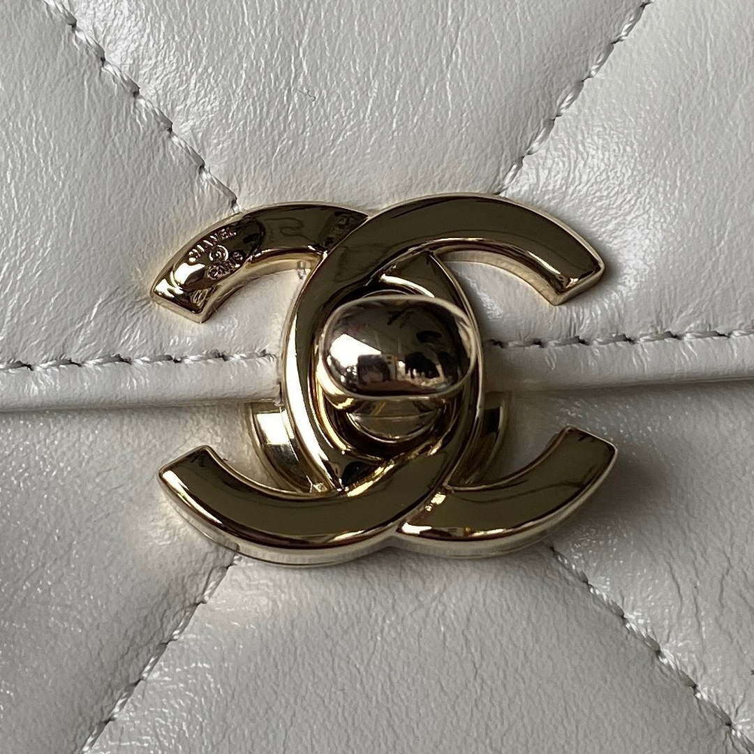 Chanel AS4469 Small BOX Bag Shiny Calfskin & Gold-Tone Metal White