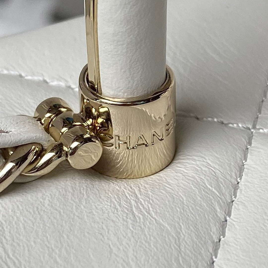 Chanel AS4469 Small BOX Bag Shiny Calfskin & Gold-Tone Metal White