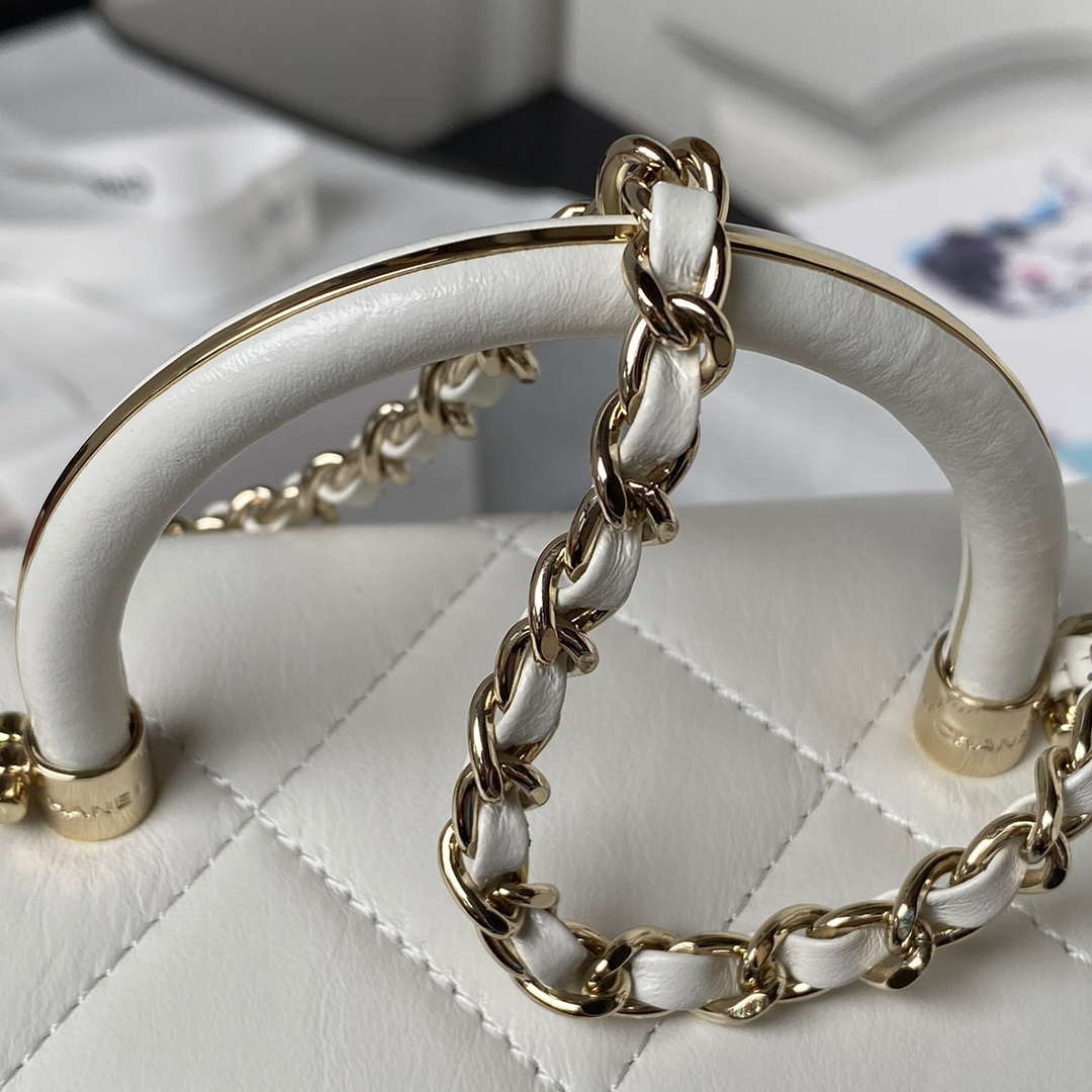 Chanel AS4469 Small BOX Bag Shiny Calfskin & Gold-Tone Metal White