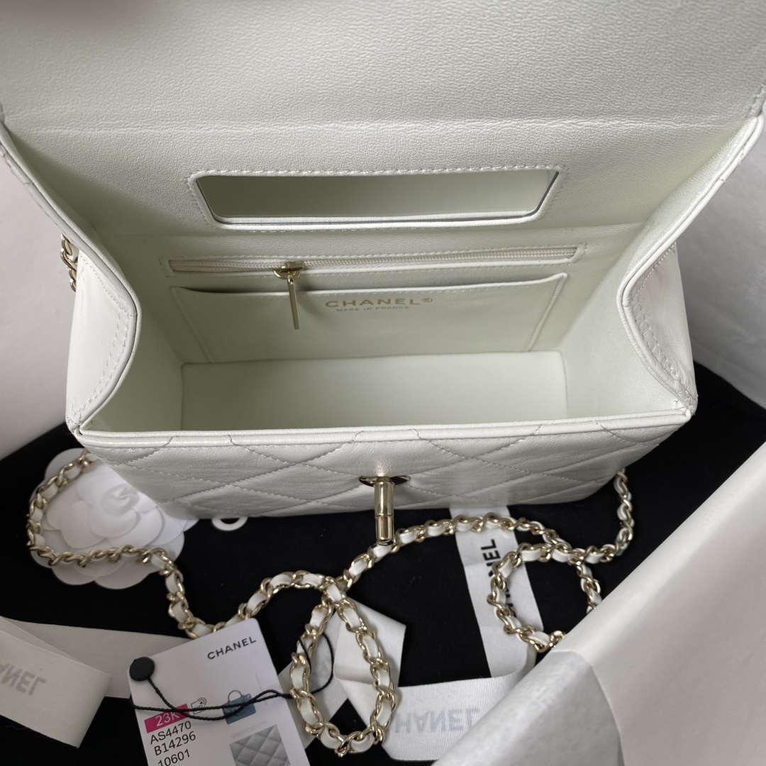 Chanel AS4469 Small BOX Bag Shiny Calfskin & Gold-Tone Metal White