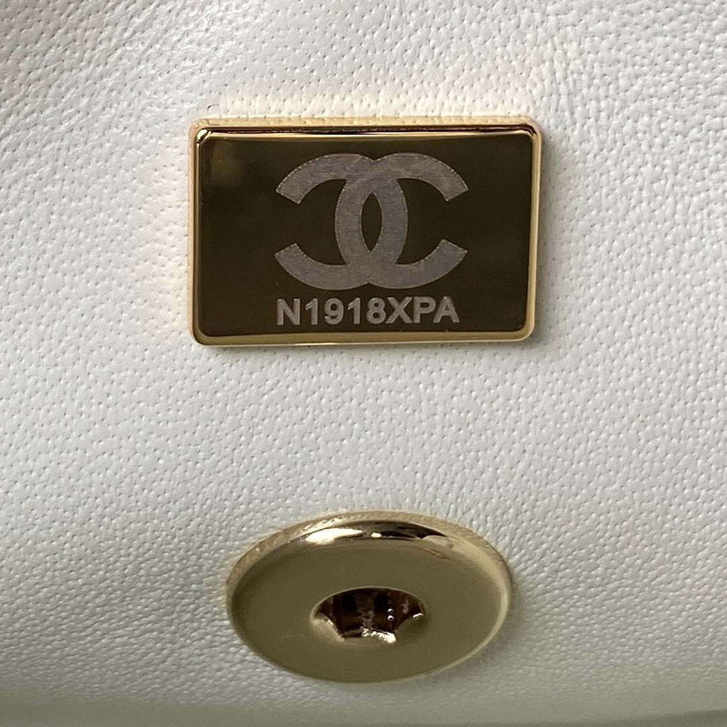Chanel AS4469 Small BOX Bag Shiny Calfskin & Gold-Tone Metal White