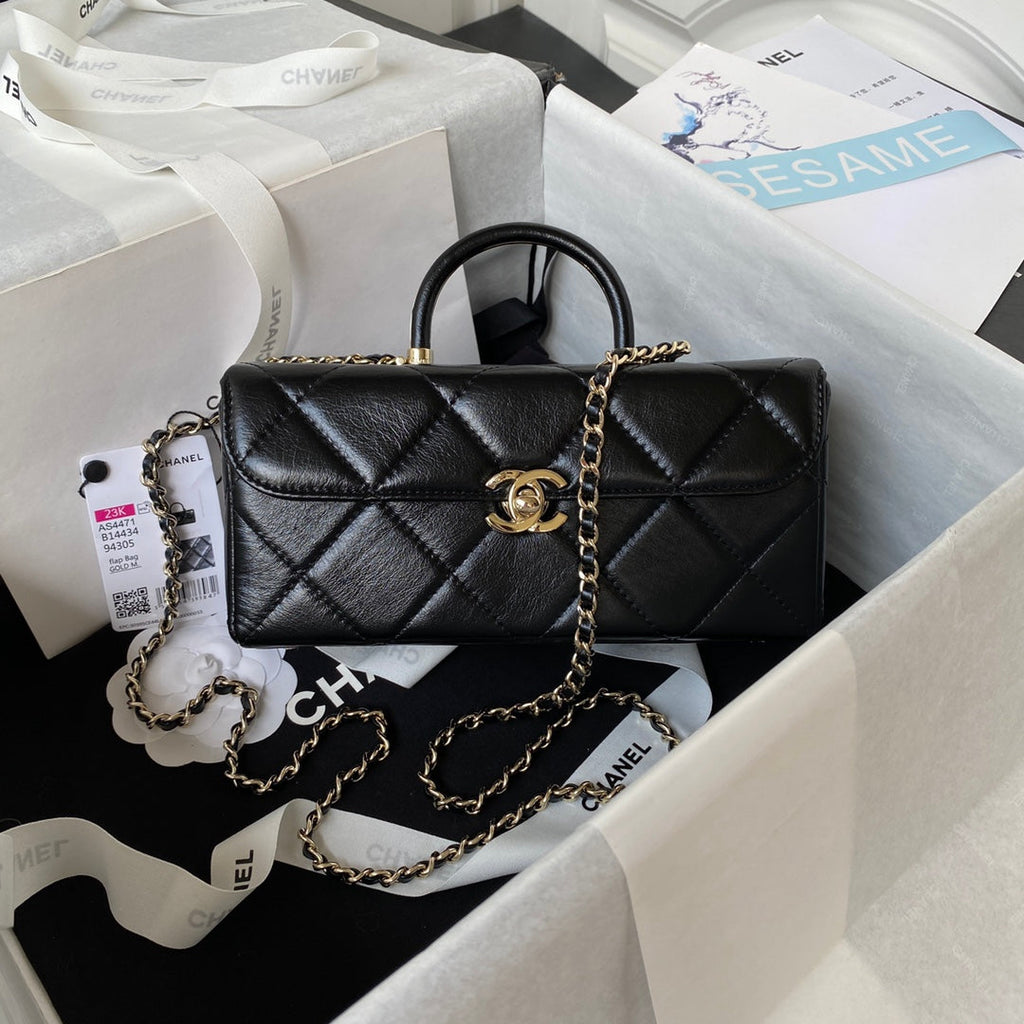 Chanel AS4471 Small BOX Bag Shiny Calfskin & Gold-Tone Metal Black