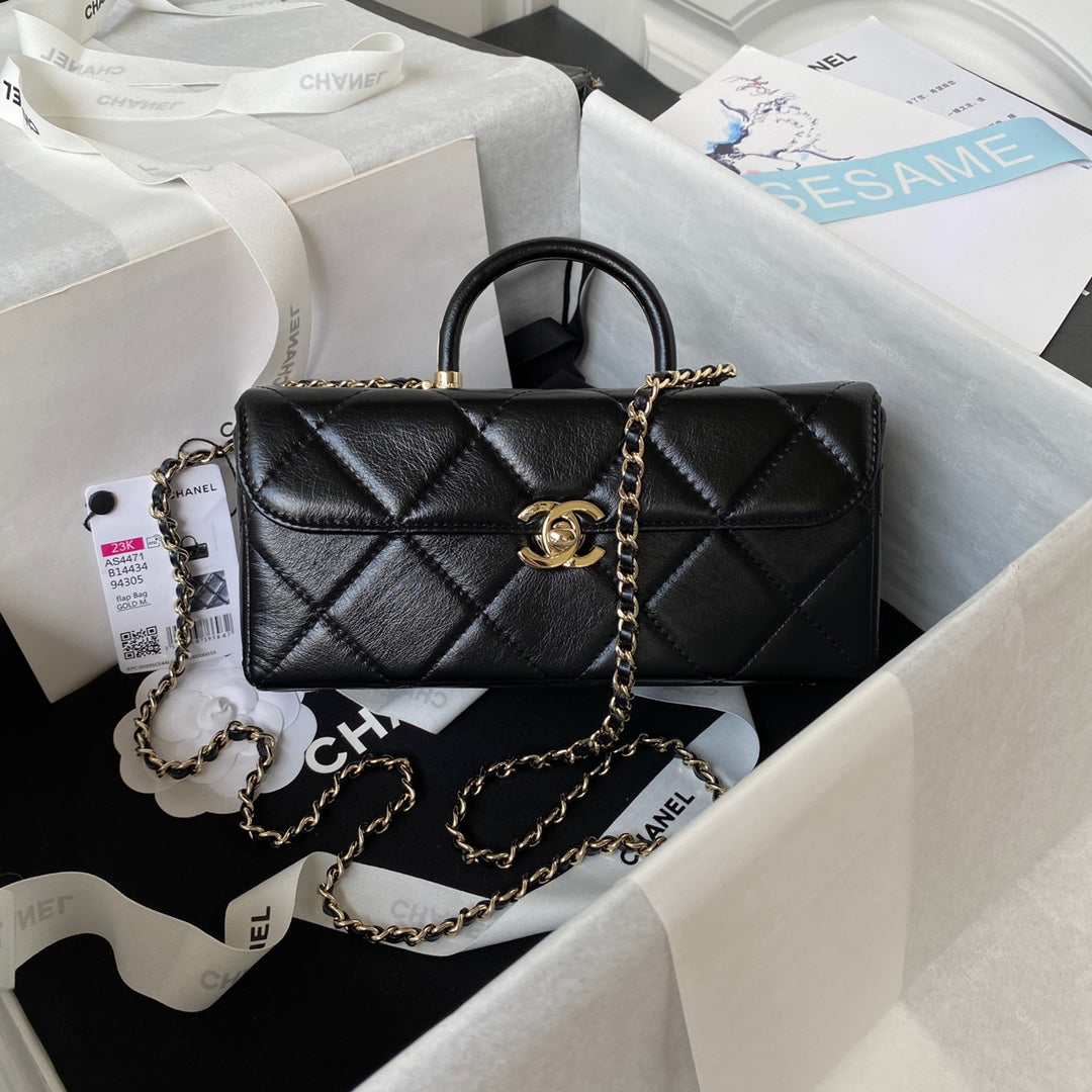Chanel AS4471 Small BOX Bag Shiny Calfskin & Gold-Tone Metal Black