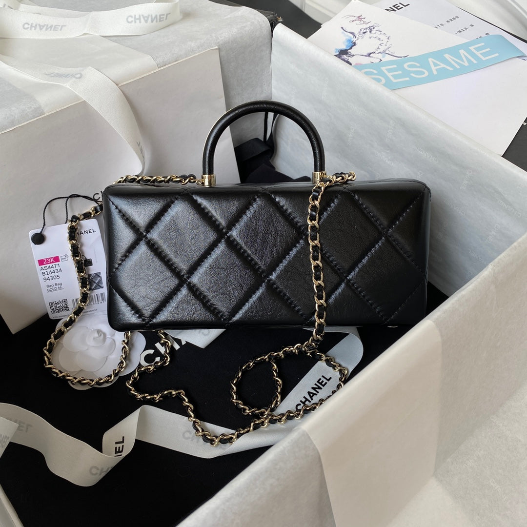 Chanel AS4471 Small BOX Bag Shiny Calfskin & Gold-Tone Metal Black - Default Title - View 2