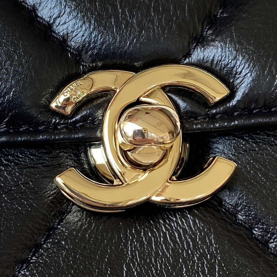 Chanel AS4471 Small BOX Bag Shiny Calfskin & Gold-Tone Metal Black