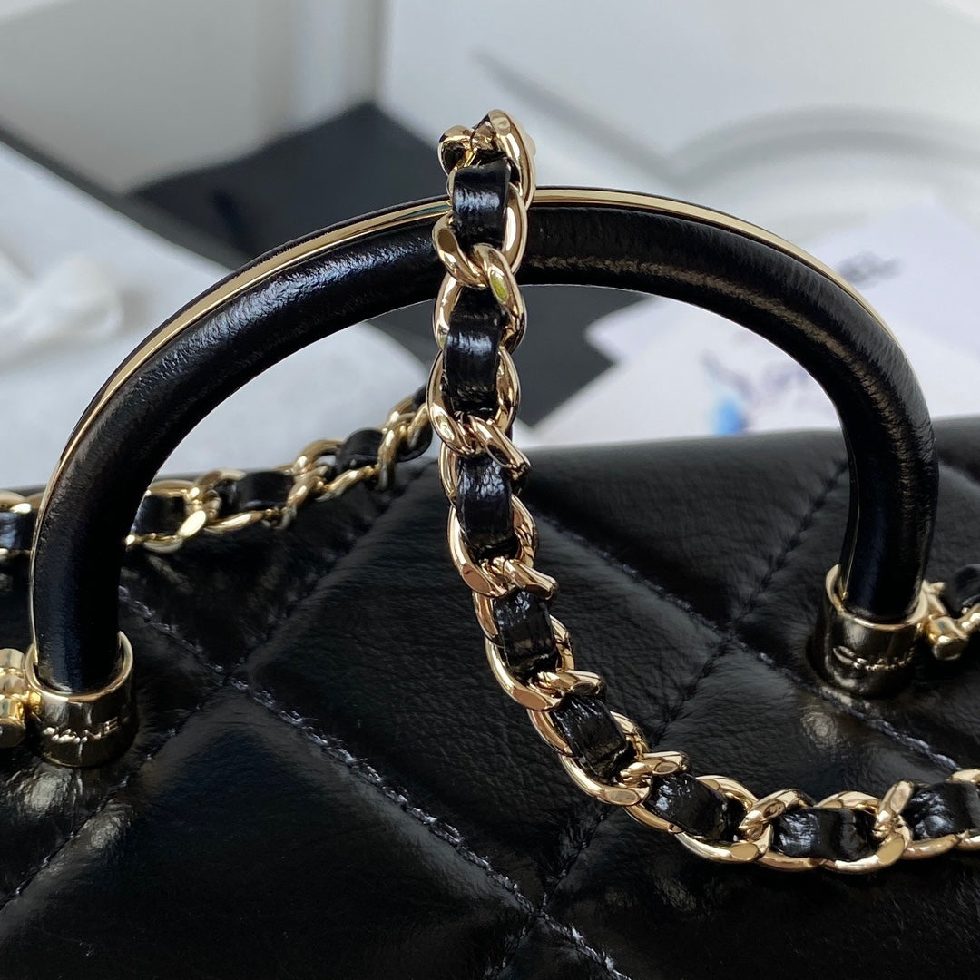 Chanel AS4471 Small BOX Bag Shiny Calfskin & Gold-Tone Metal Black
