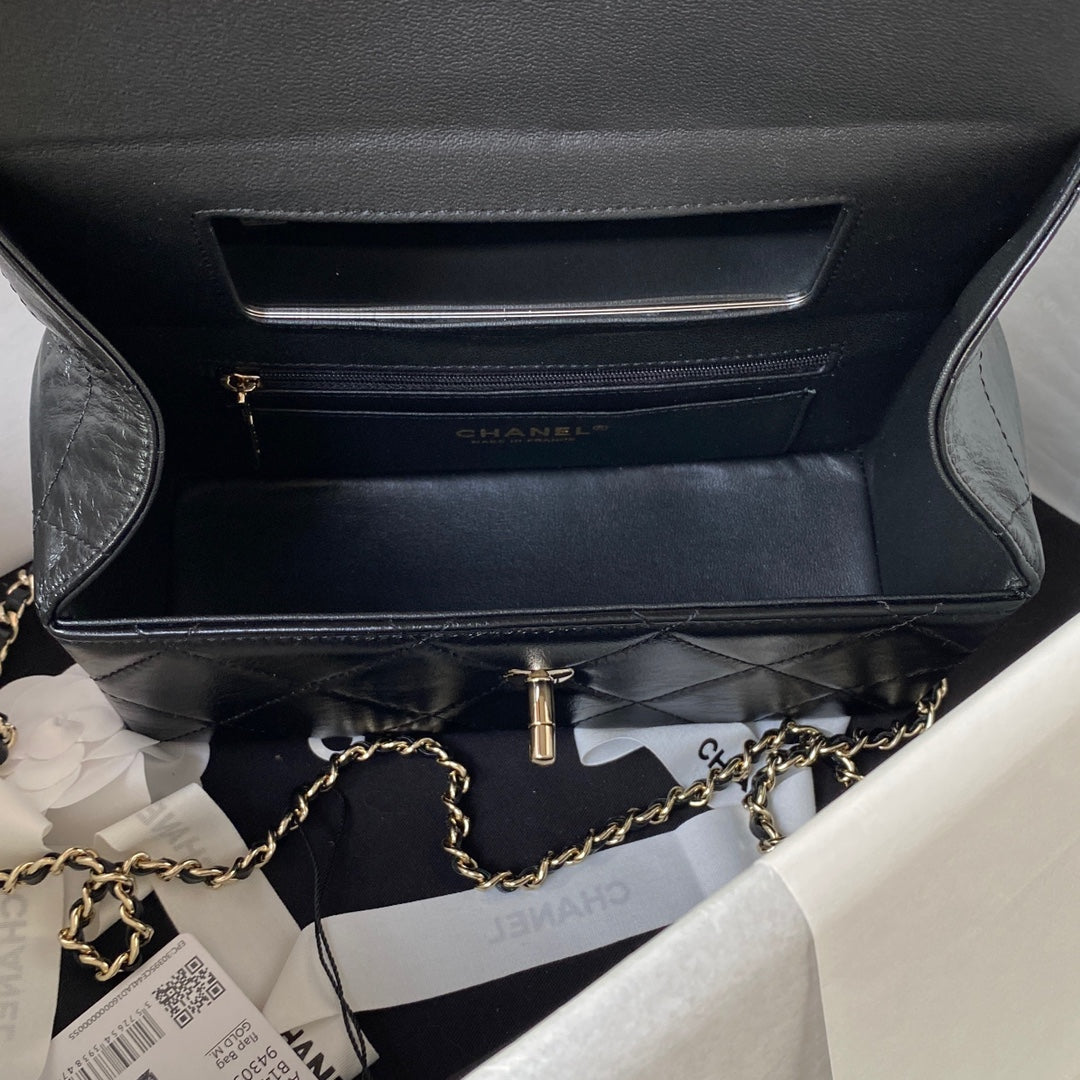 Chanel AS4471 Small BOX Bag Shiny Calfskin & Gold-Tone Metal Black - Default Title - View 6