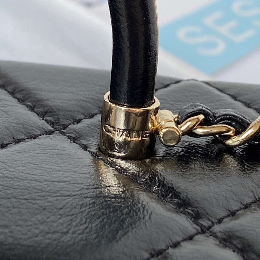 Chanel AS4471 Small BOX Bag Shiny Calfskin & Gold-Tone Metal Black
