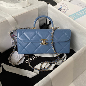 Chanel AS4471 Small BOX Bag Shiny Calfskin & Gold-Tone Metal Blue - Default Title - View 1